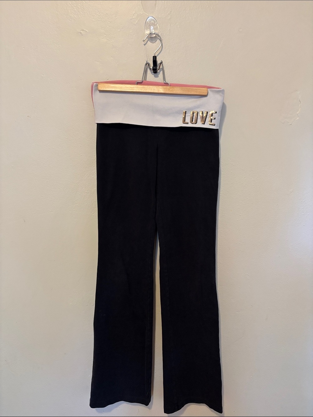 Kids Black Fold-Over Waistband Pants with 'LOVE' Detail